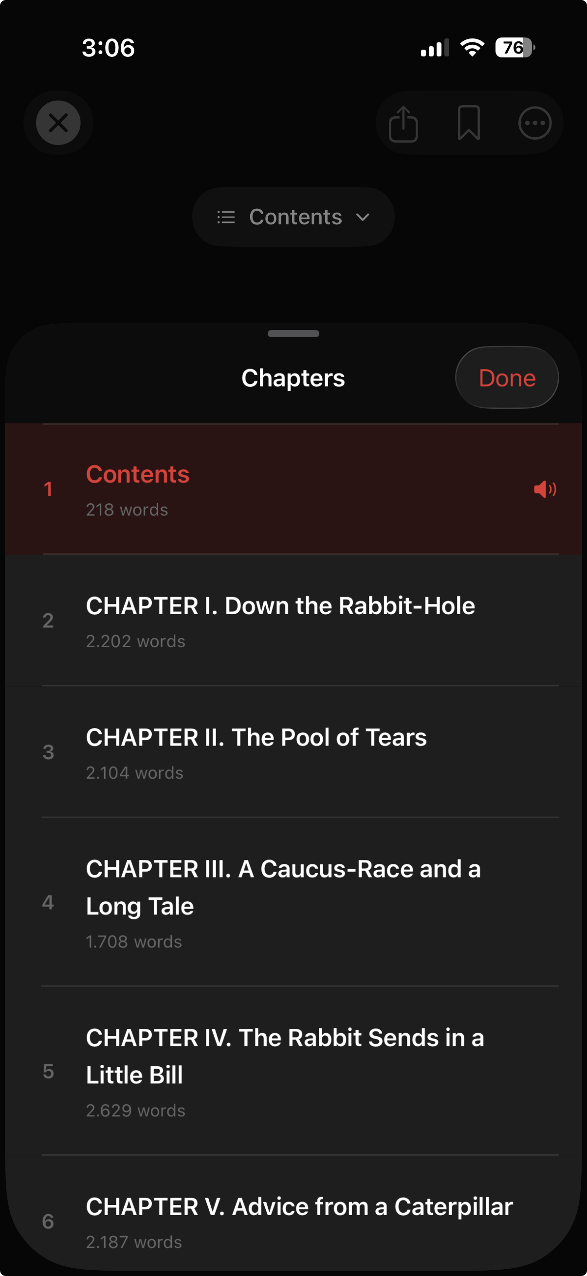 Chapter navigation in FocalRead