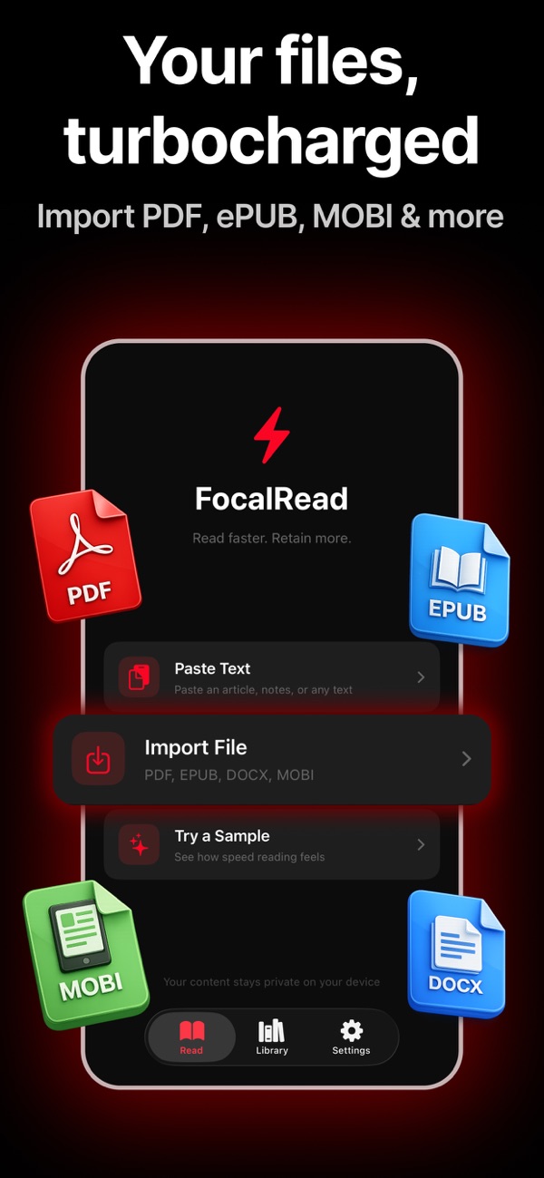 Schermata di importazione FocalRead per testo e documenti